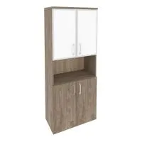 Шкаф высокий широкий (2 низких фасада ЛДСП + 2 низких фасада стекло лакобель белое в раме) ONIX O.ST-1.4R white